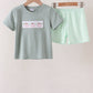 Green Pumpkin Embroidery Gingham Shorts Set