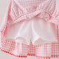 White Cheerleader Embroidery Gingham Skorts Set