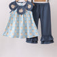 Blue Pumpkin Embroidery Ruffle Pants Set