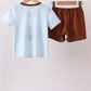 Blue Stripe Football French Knot Shorts Set