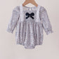 Navy Floral Bow Smocked Bubble
