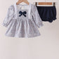 Navy Floral Bow Smocked Bloomer Set