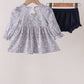 Navy Floral Bow Smocked Bloomer Set