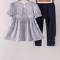 Navy Floral Bow Smocked Pants Set