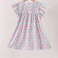 Blue Floral Smocked Ruffle Dress