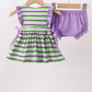 Purple witch embroidery stripe ruffle bloomer set