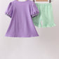 Purple witch applique stripe ruffle shorts set