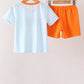 Blue Gingham Candy Corn Embroidery Shorts Set