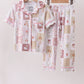 Pink Goose Bow Checkered Bamboo Pajama Set