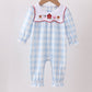 Blue Farm Embroidery Gingham Romper