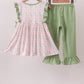 Sage Pumpkin Bow Embroidery Ruffle Pants Set