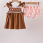 Brown Pumpkin Smocked Lace Bloomer Set