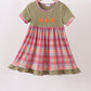 Camel Pumpkin Embroidery Plaid Dress