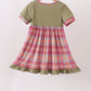 Camel Pumpkin Embroidery Plaid Dress