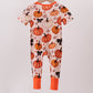 Orange Pumpkin Floral Bow Bamboo Romper