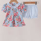 Blue rose floral ruffle bloomer set
