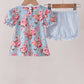 Blue rose floral ruffle bloomer set