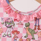 Pink character checkered bamboo ruffle dress