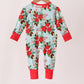 Red Floral Ruffle Zip Bamboo Romper