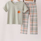 Sage Pumpkin Embroidery Plaid pants set
