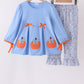 Blue pumpkin applique ruffle pants set