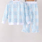 Blue floral bow checkered mom&me pants set