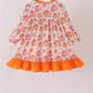 Orange Pumpkin Print Ruffle Dress