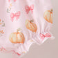 Pink pumpkin bow embroidery ruffle bloomer set