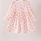 Pink pumpkin bow embroidery ruffle dress