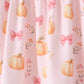Pink pumpkin bow embroidery ruffle pants set