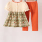 Vintage pumpkin smocked ruffle pants set