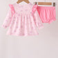 Pink floral bow ruffle bloomer set