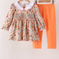 Coral floral smocked pants set