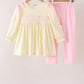 Cream smocked bow pants set