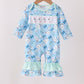 Blue goose bow embroidery ruffle romper