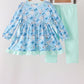 Blue goose bow embroidery ruffle set