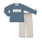 Teal cotton embroidery gingham pants set