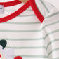 Red gingerbread house applique stripe ruffle romper