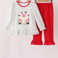 Red gingerbread house applique stripe ruffle pants set