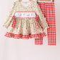 Goose embroidery ruffle gingham pants set