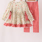 Goose embroidery ruffle gingham pants set