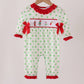 Green grinch embroidery ruffle dot romper