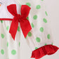 Green grinch embroidery ruffle dot romper