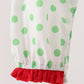 Green grinch embroidery ruffle dot romper