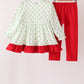 Green dot grinch embroidery ruffle pants set