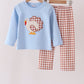 Blue turkey applique gingham pants set