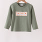 Green goose pumpkin embroidery top