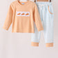 Pumpkin Pie Bow Embroidery Gingham Pants Set