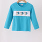 Blue turkey embroidery top