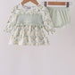 Sage floral smocked ruffle bloomer set